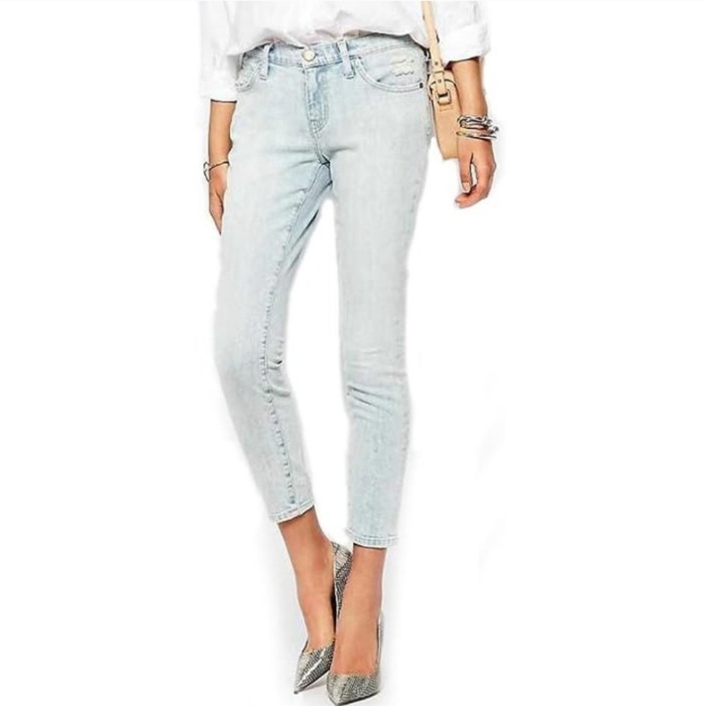 Current/Elliott The Stiletto Derby Destroy Denim Pants Skinny Cropped